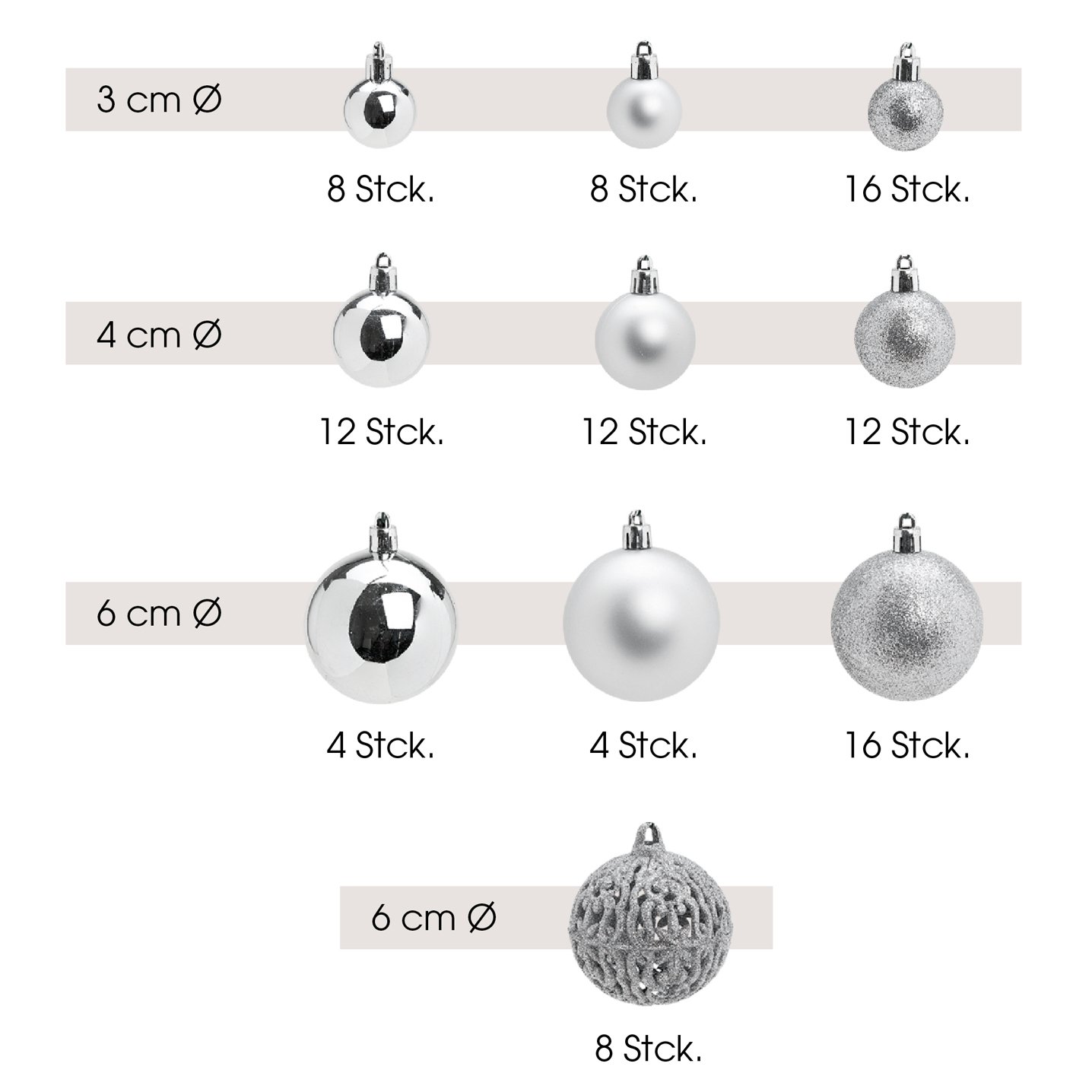 Set di palline di Natale in plastica Argento set di 100, (L/H/D) 23x35x12cm Ø 3/4/6 cm