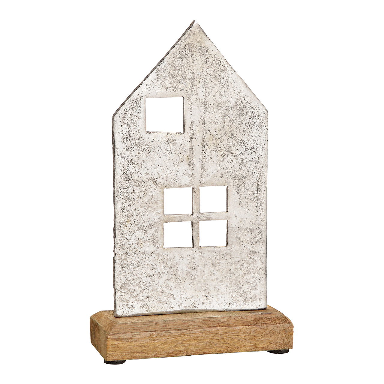 Présentoir Maison sur socle en bois de manguier, métal argenté (L/H/P) 12x22x5cm