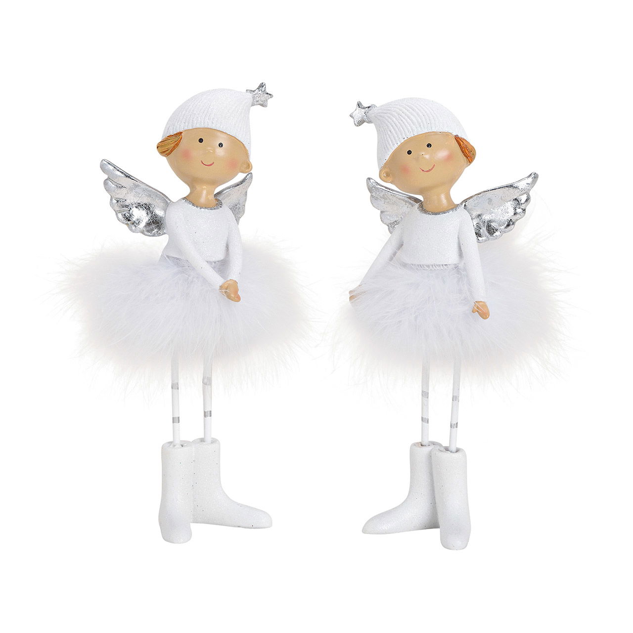 Engel aus Poly, Feder Weiß, silver 2-fach, (B/H/T) 9x22x6cm Engel aus Poly, Feder Weiß, silver 2-fach, (B/H/T) 9x22x6cm