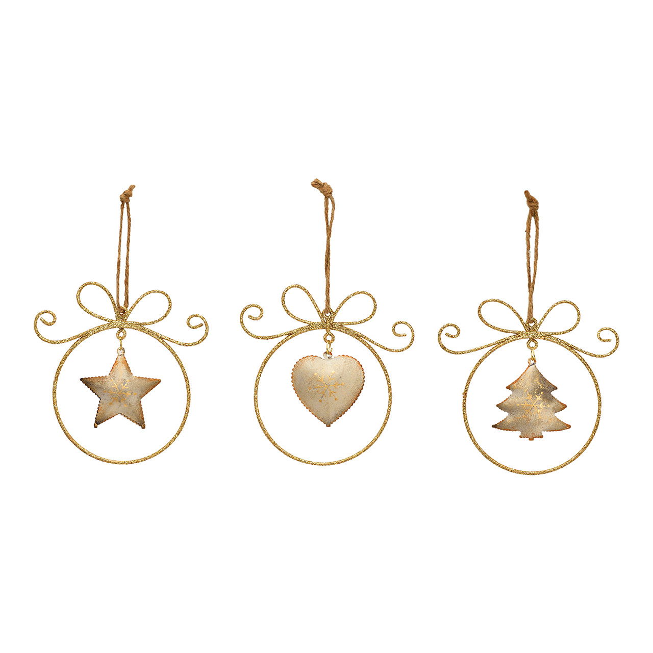 Christmas hanger heart, fir tree, star decor of metal gold 3-fold, (W/H/D) 11x11x1cm