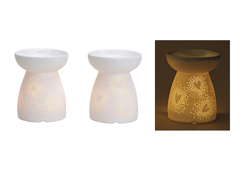 Lámpara de aroma estrella/corazón de porcelana, 2 surtidas, 10x12x10cm