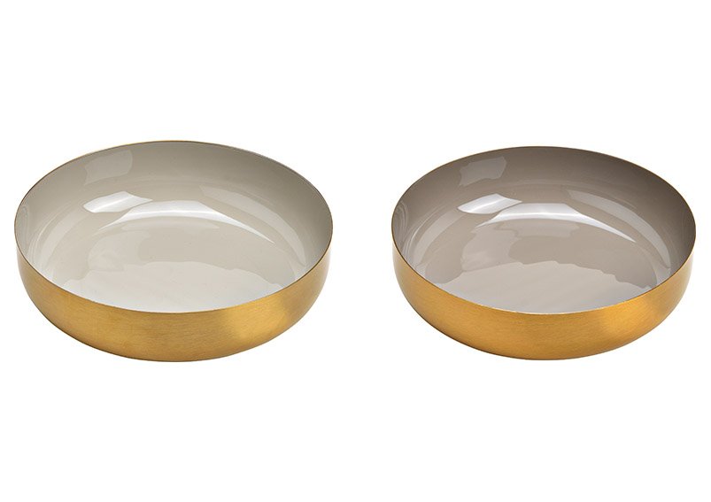 Metal bowl gray, gold 2-fold, (W/H/D) 16x4x16cm