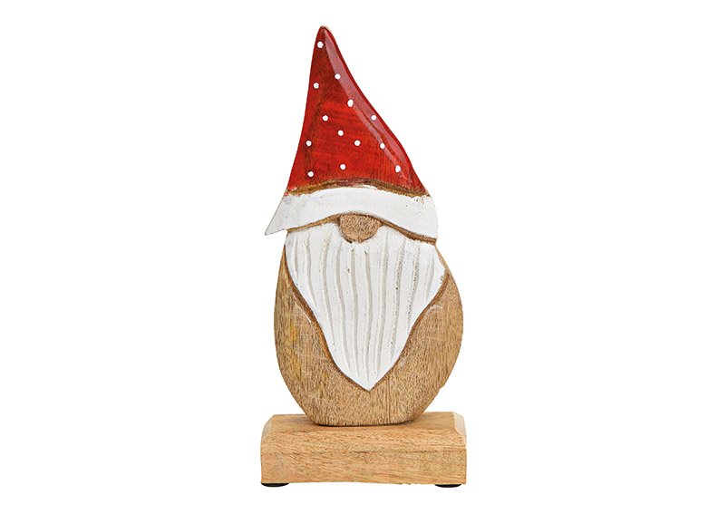 Gnome made of mango wood natural, red, white (w/h/d) 10x22x5cm