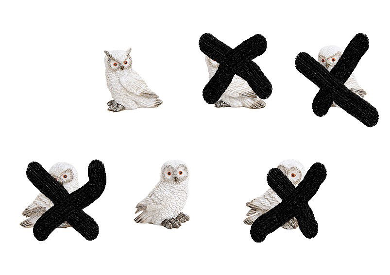 Schneeeule aus Poly Weiß 6-fach, (B/H/T) 7x8x5cm Tier, Vogel