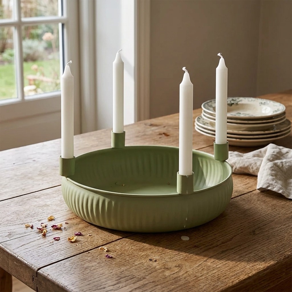 Advent arrangement, metal candle holder, green (W/H/D) 28x10x28cm | 10044119