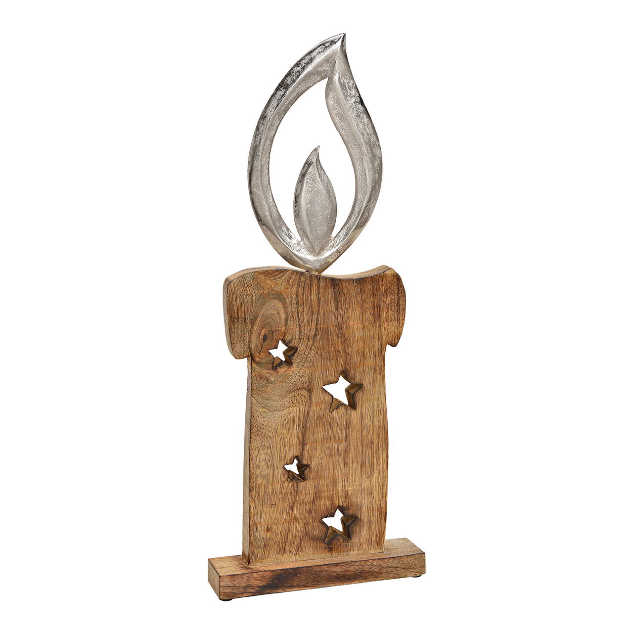 Aufsteller Kerze mit Metall Flamme aus Holz Braun (B/H/T) 20x52x5cm