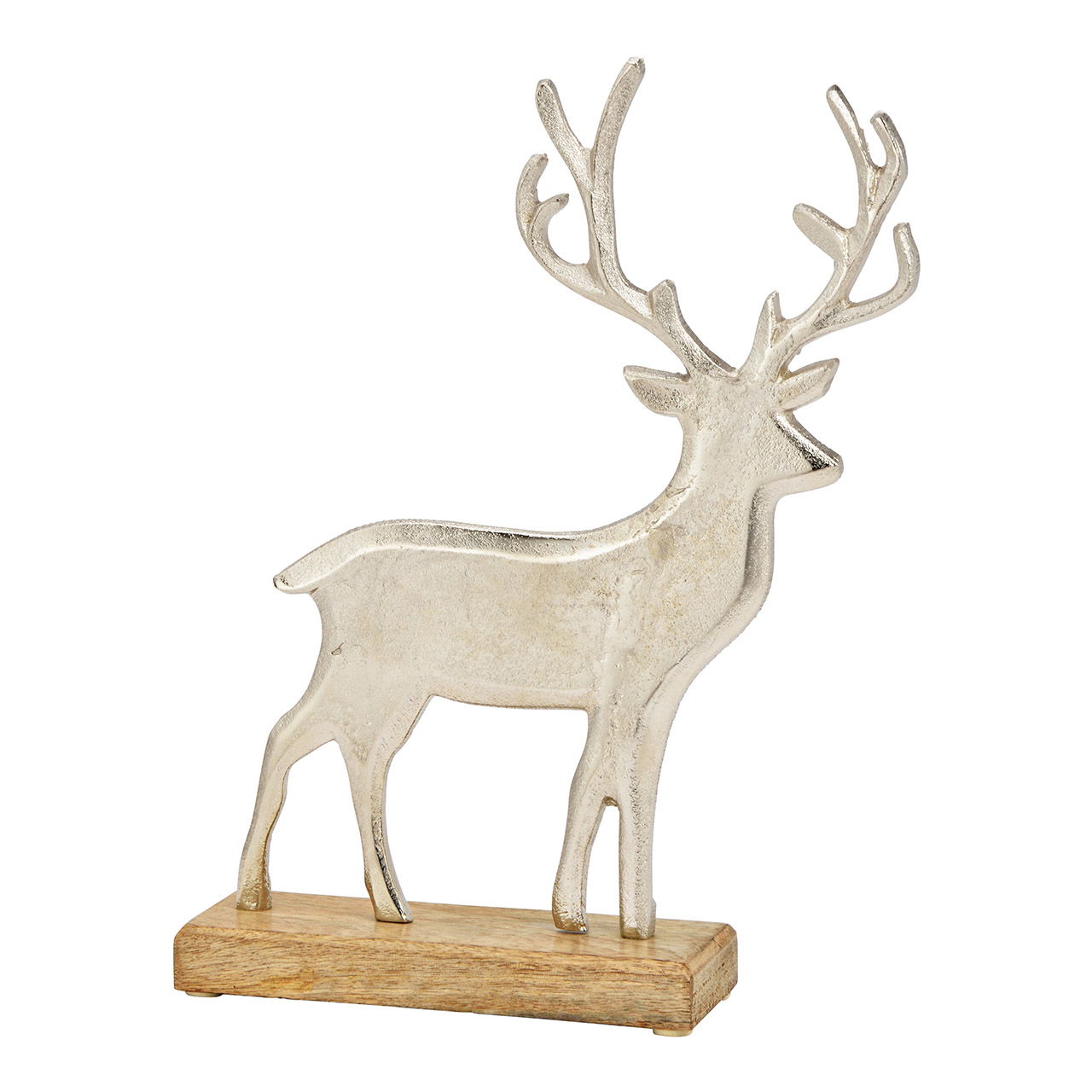 Présentoir Cerf sur socle en bois de manguier Argent (L/H/P) 25x32x6cm