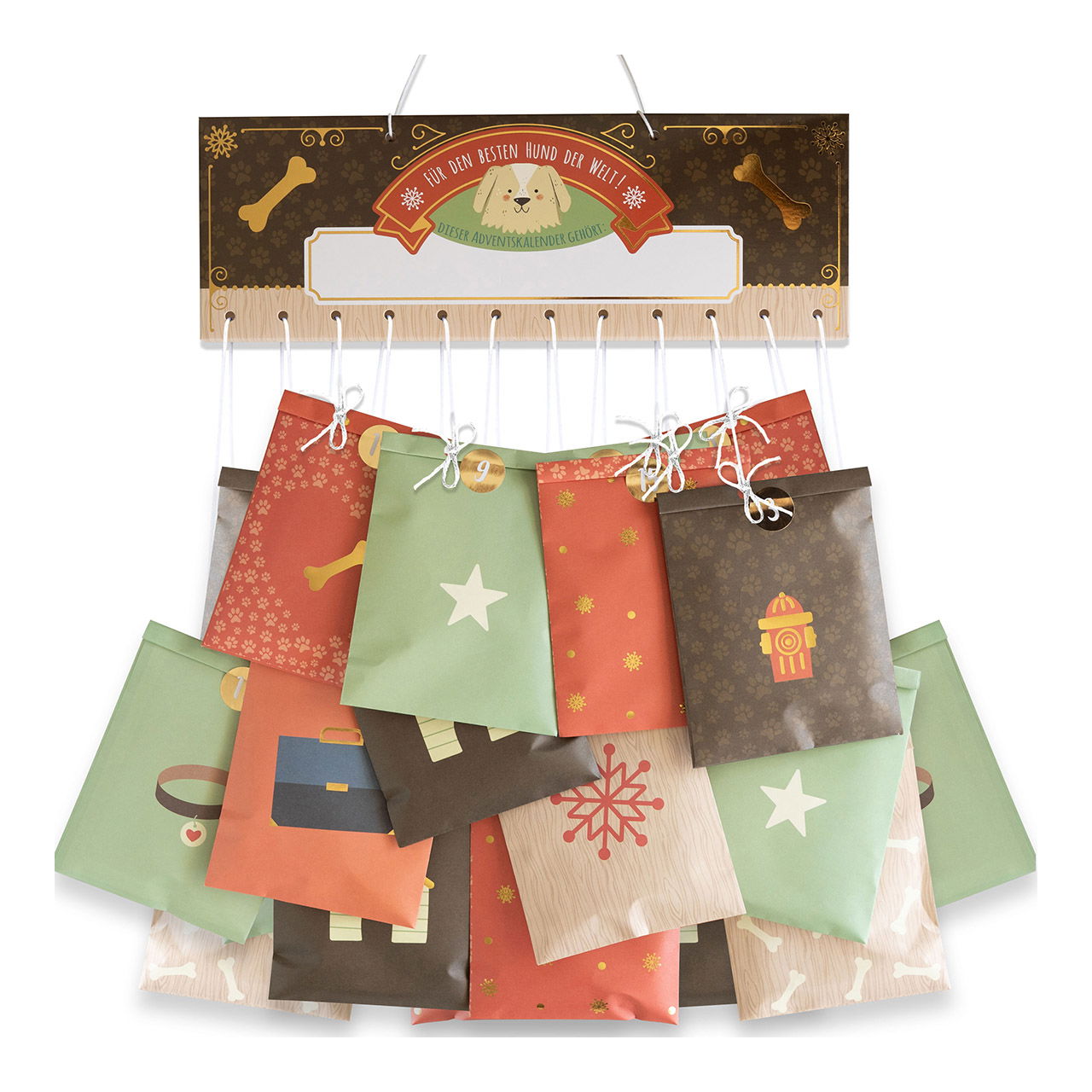Adventskalender voor honden van papier/karton, 24 zakjes (B/H) 10x15cm, gekleurd (B/H) 32x11cm Adventskalender voor honden van papier/karton, 24 zakjes (B/H) 10x15cm, gekleurd (B/H) 32x11cm