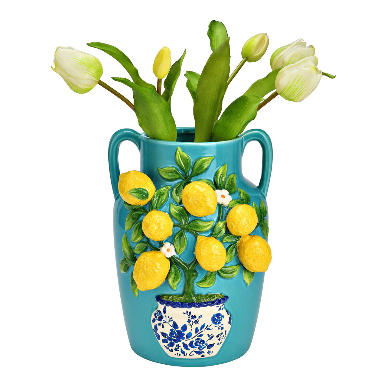 Vase mit 3D Zitronen Dekor aus Keramik, Bunt (B/H/T) 20x26x20cm Vase mit 3D Zitronen Dekor aus Keramik, Bunt (B/H/T) 20x26x20cm