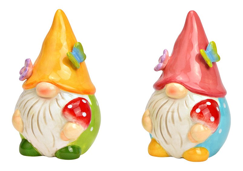 Gnome garden gnome decor ceramic colorful 2-fold, (W/H/D) 7x11x7cm