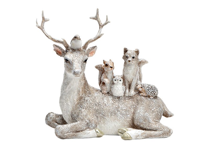 Deer lying poly white, beige (W/H/D) 15x13x6cm