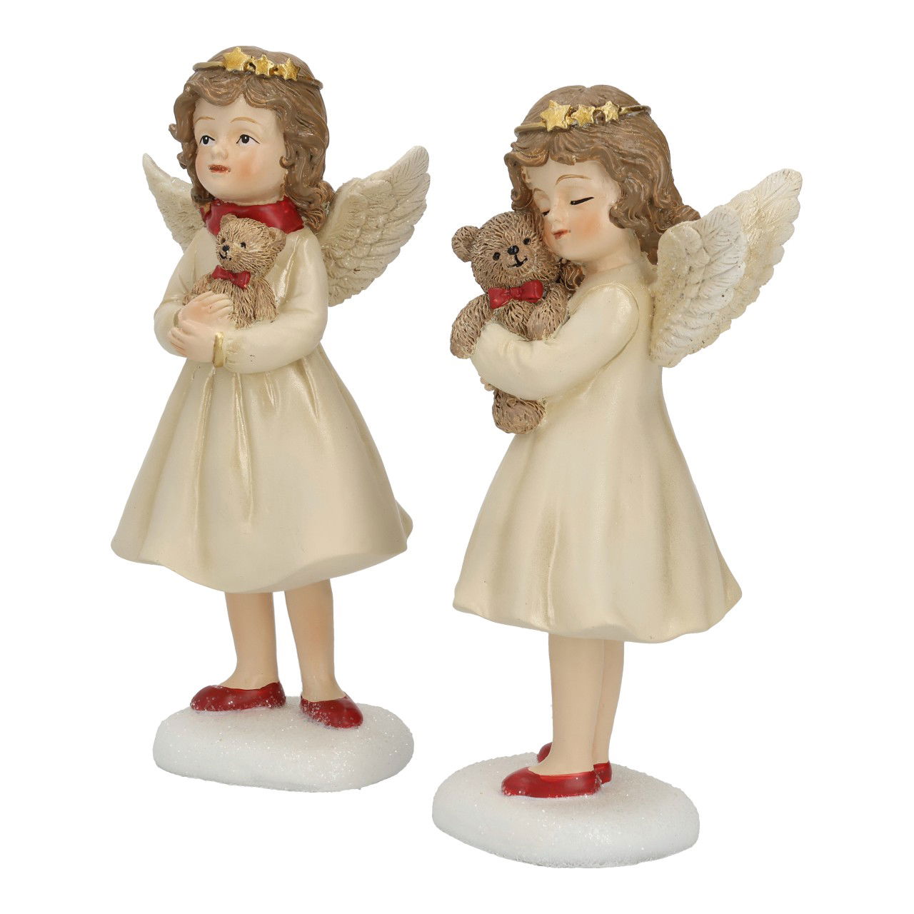 Engel mit Bär aus Poly Weiß 2-fach sortiert (B/H/T) 8x17x8cm Figur, Puppe, Spielzeug, Gesicht, Person