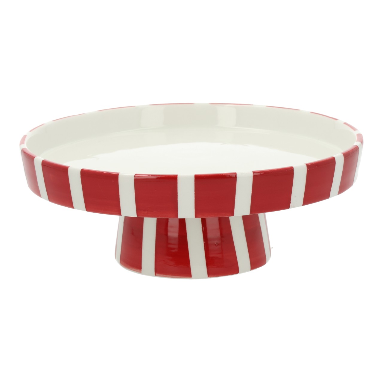 tortenplatte, red, white-stripe, ceramic, pedestal