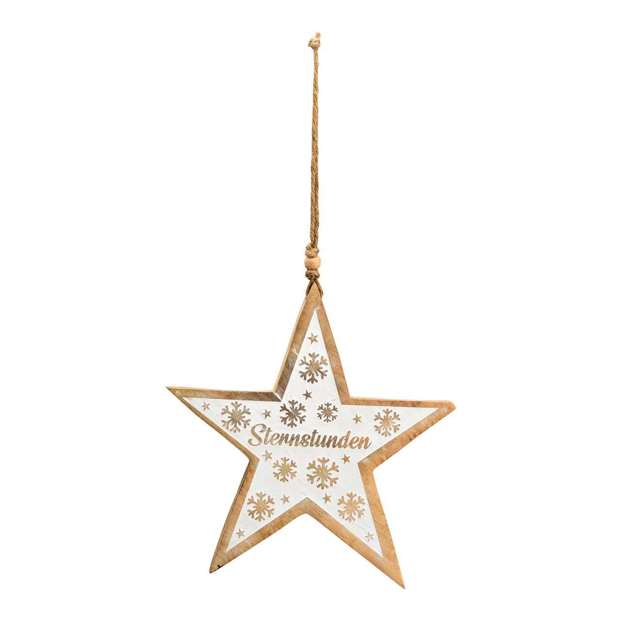 Hanging star, star hours made of natural mango wood, white (W/H/D) 20x20x2cm