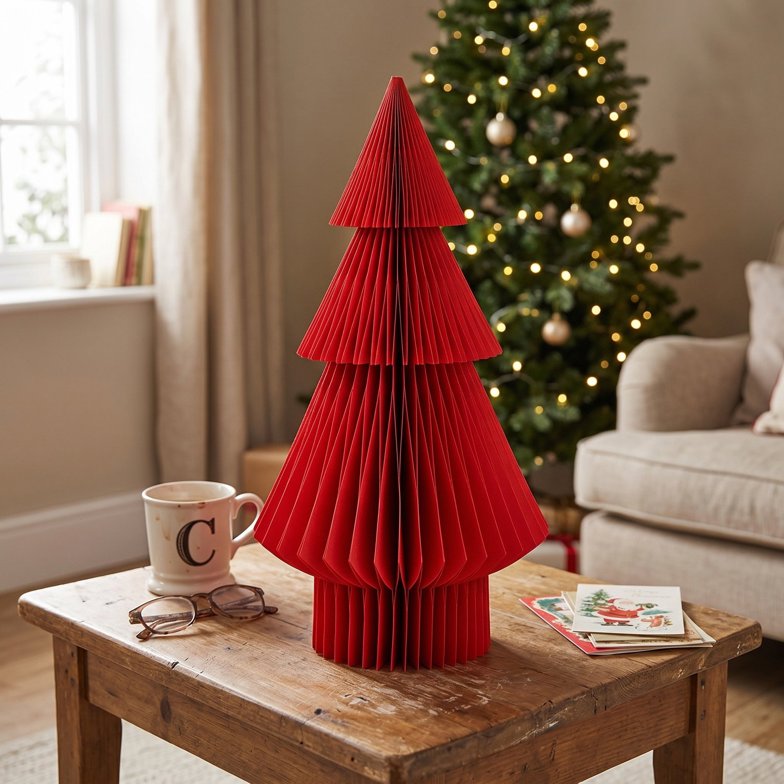 Papiertafel, Weihnachtsbaum, Girlande, Papierdeko, Rot