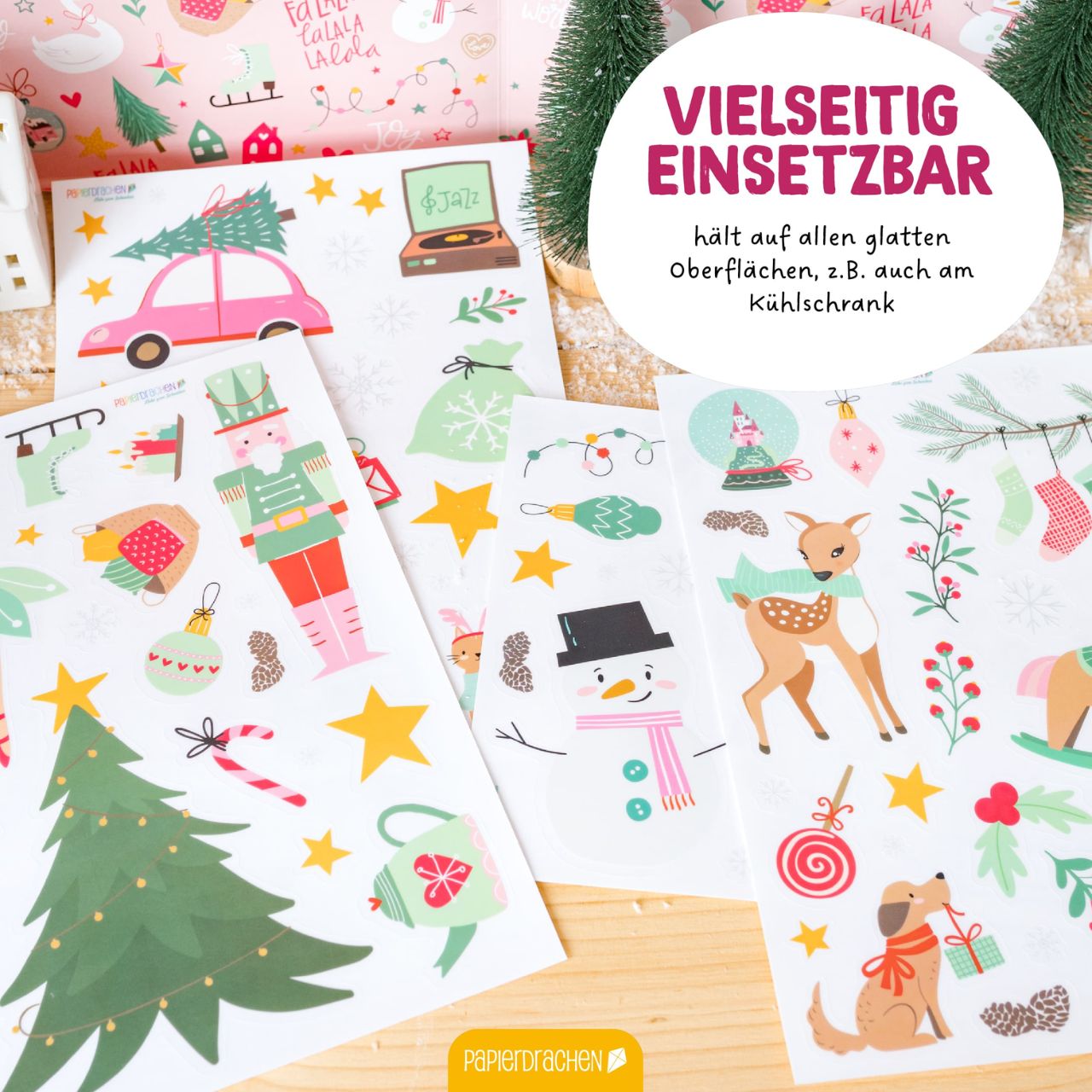 Weihnachtsaufkleber, Stickerbogen, Wintermotives, Nutzstarke Sticker, Tiermotive