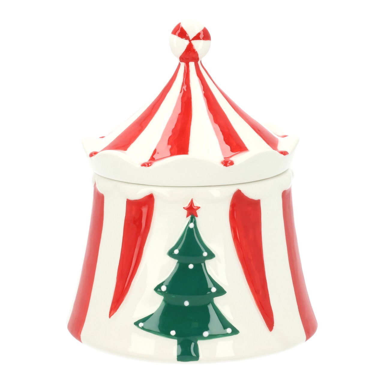 Dose Weihnachts Zirkuszelt aus Keramik Rot (B/H/T) 13x16x13cm Dose Weihnachts Zirkuszelt aus Keramik Rot (B/H/T) 13x16x13cm