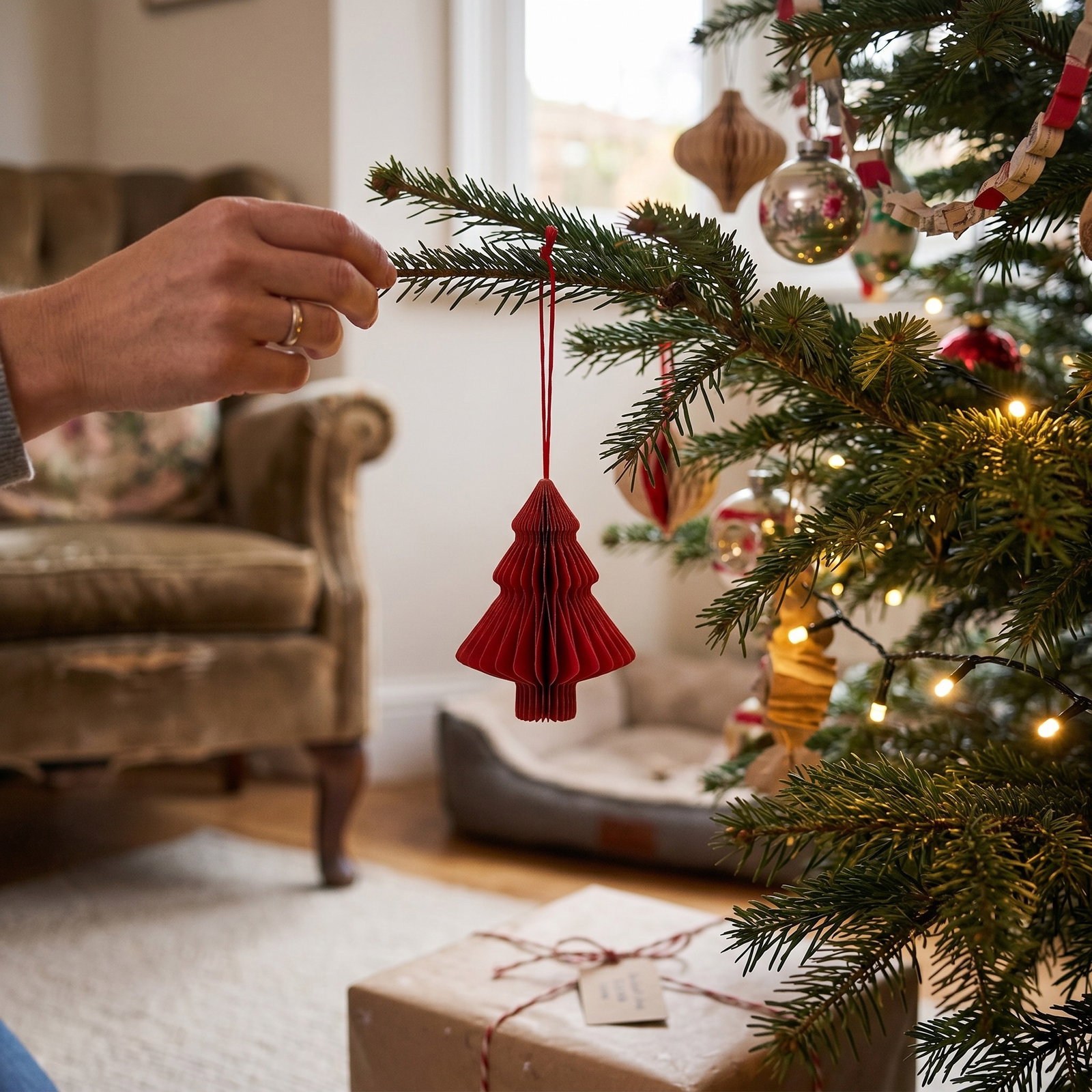 Honigwaben, Dekoration, Papierornament, Rot, Baum Ornament