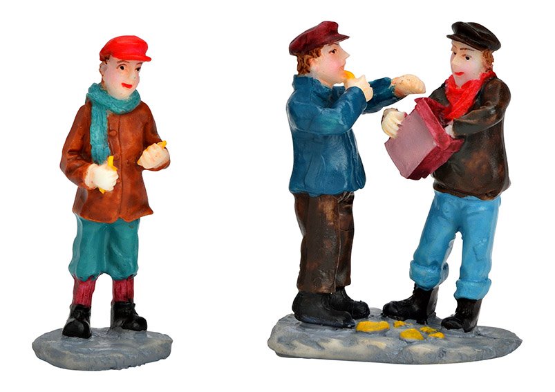 Miniatuur Figuren Mannen aan Tafel van Poly gekleurd 2-voudig, (B/H/D) 4x5x3cm 2x5x2cm