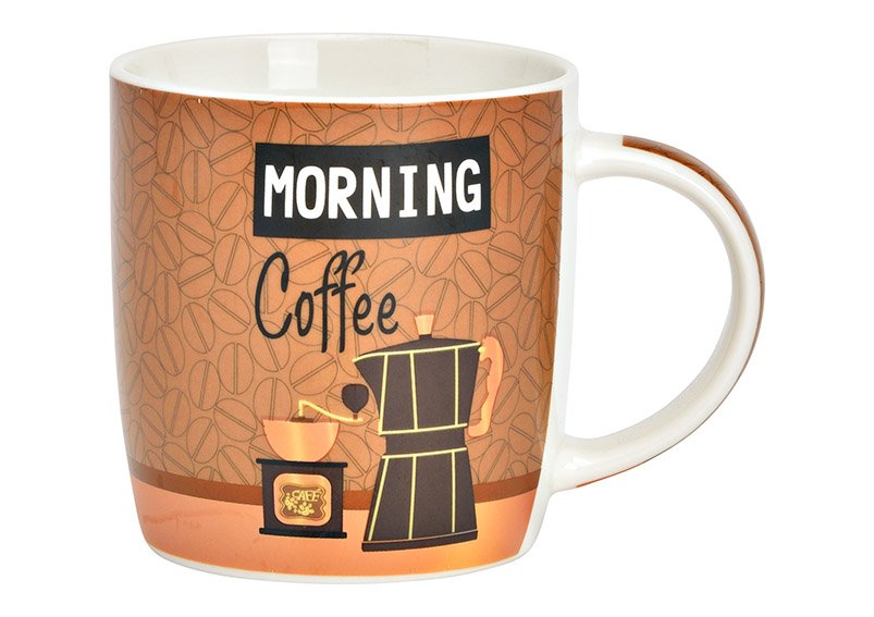 Mug, Morning Coffee, en porcelaine marron (L/H/P) 12x9x9cm 350ml