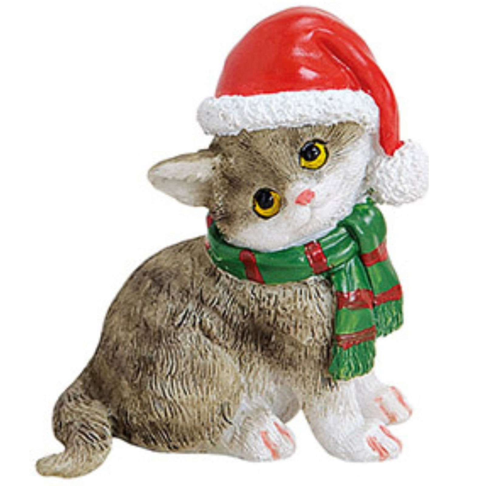 Katze mit Weihnachtsmütze aus Poly Bunt 4-fach, (B/H/T) 4x5x3cm Figur