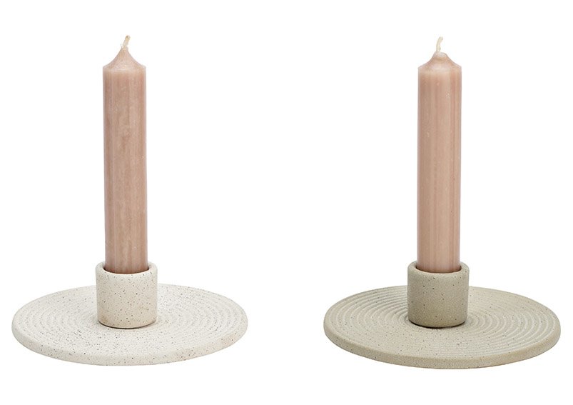 Ceramic candle holder white, gray 2-fold, (W/H/D) 12x3x12cm