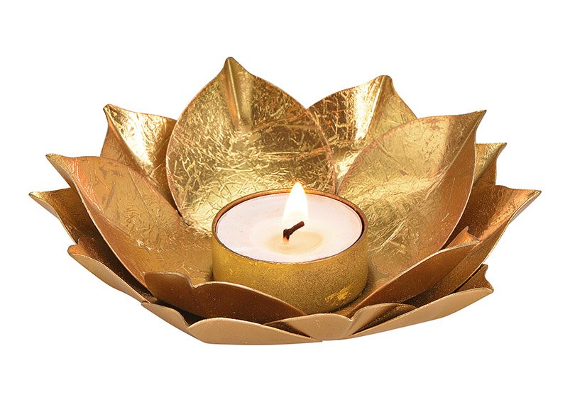 Teelichthalter Lotus aus Metall Gold (B/H/T) 13x4x13cm