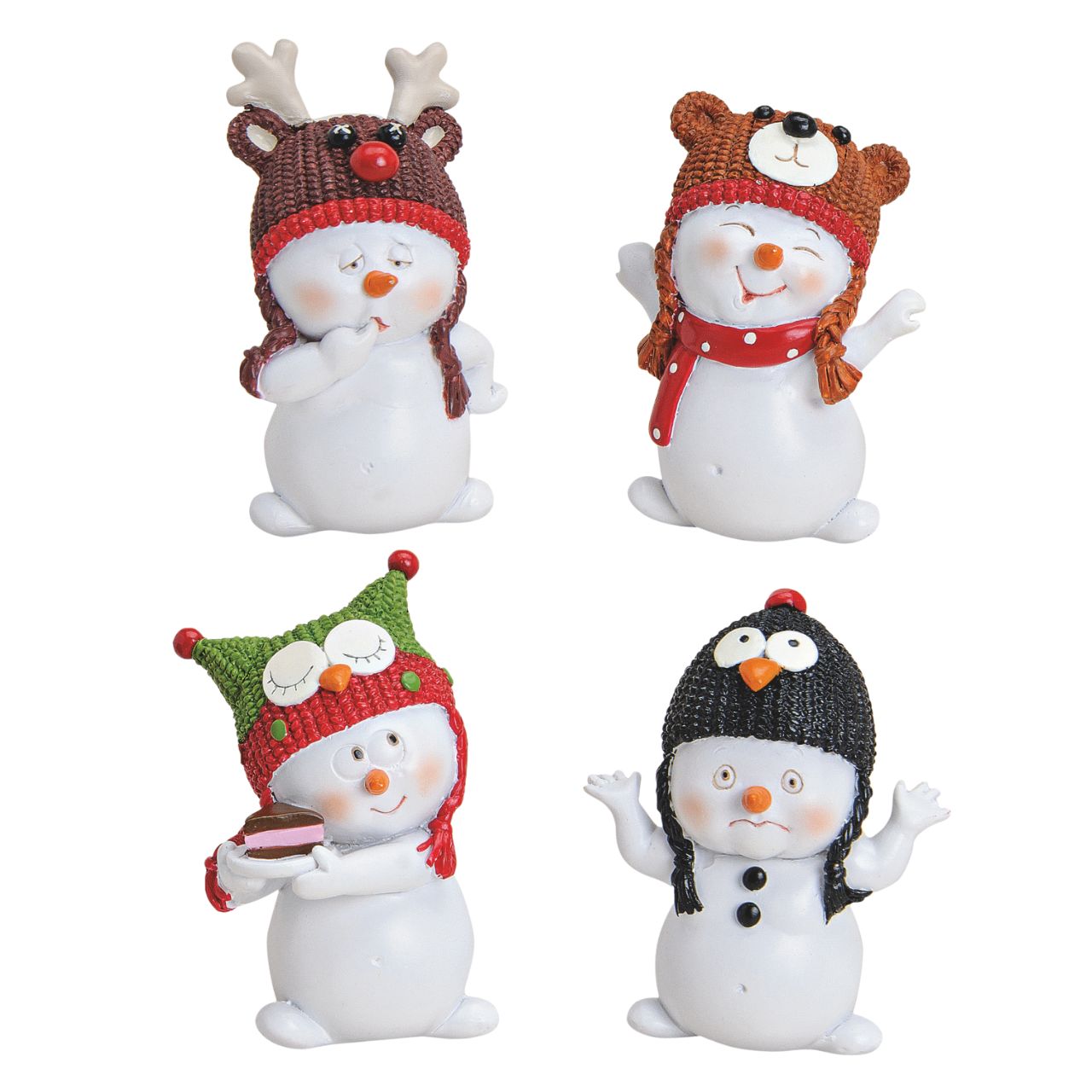 Schneemann aus Poly, 4-fach sortiert (B/H/T) 6x8x4 cm Natur, Im Freien, Winter, Schnee, Schneemann