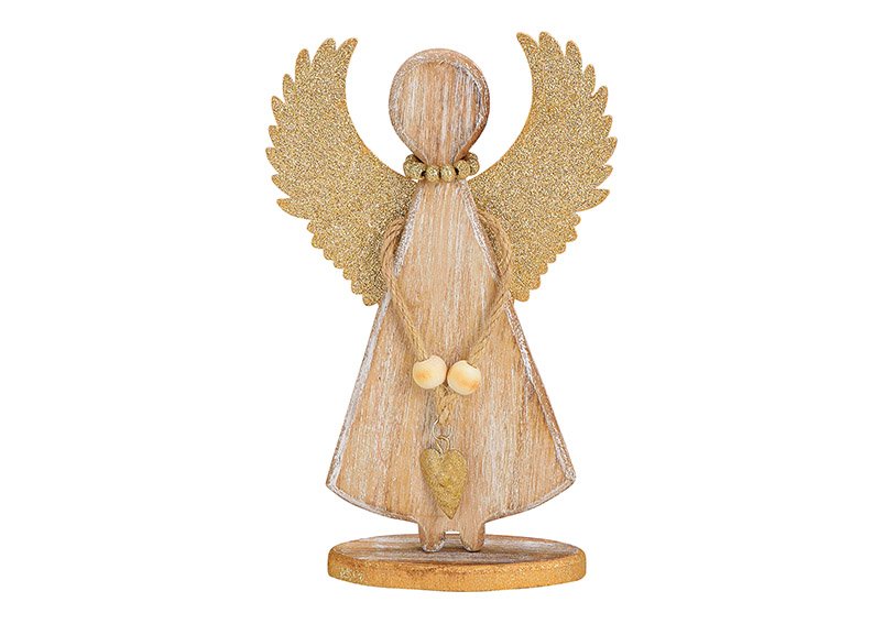 Ángel con alas metálicas de madera Marrón, oro (c/h/d) 12x20x4cm