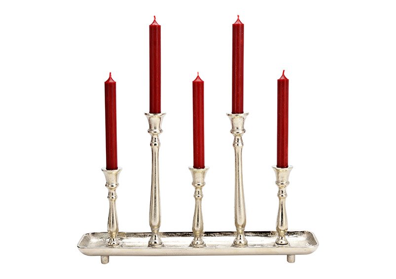 Candelero para 5 velas de metal plateado (c/h/d) 45x28x10cm
