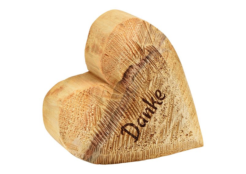 Cœur en bois de peuplier, Merci, Naturel (L/H/P) 15x15x8cm