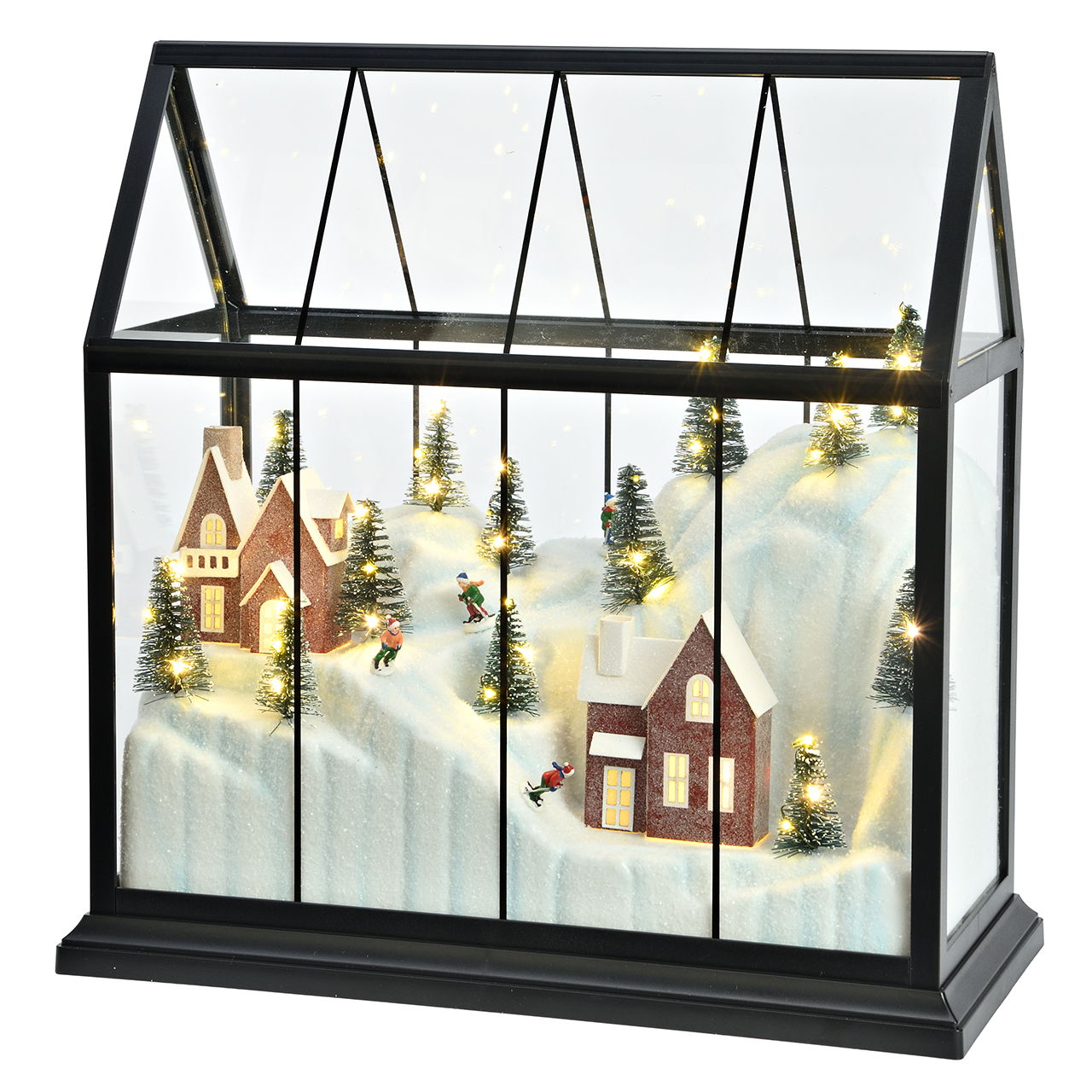 Villaggio invernale a LED in una casa di plastica colorata (L/H/D) 33x15x33cm Gebäude, Draußen, Unterschlupf, Baum, Natur