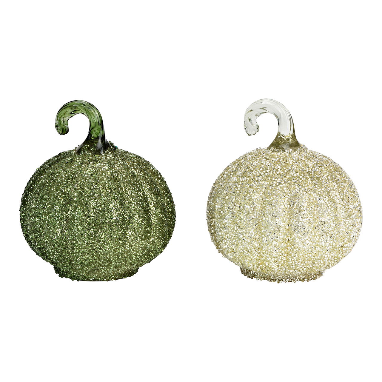 Kürbis aus Glas, 2-fach, Grün/Silber (B/H/T) 10x12x10cm Kürbis aus Glas, 2-fach, Grün/Silber (B/H/T) 10x12x10cm