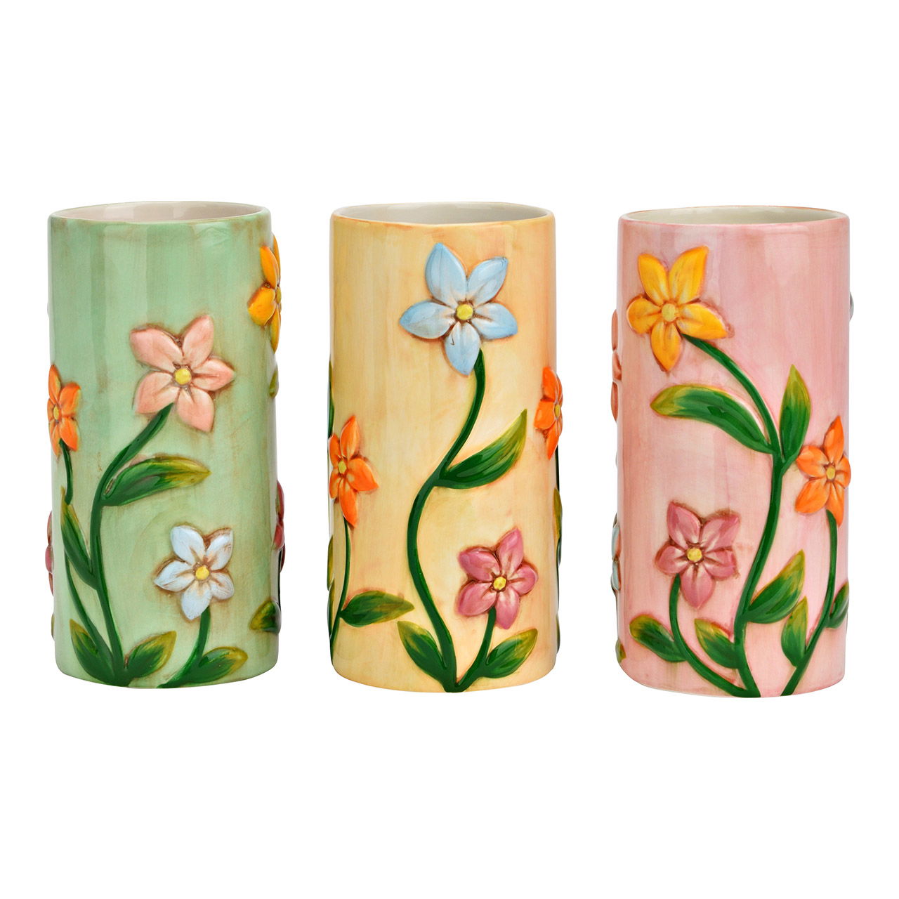 Vase en céramique, triple, beige/rose/vert (L/H/P) 8x17x8cm Pokal, Kunst, Kunsthandwerk, Töpferei