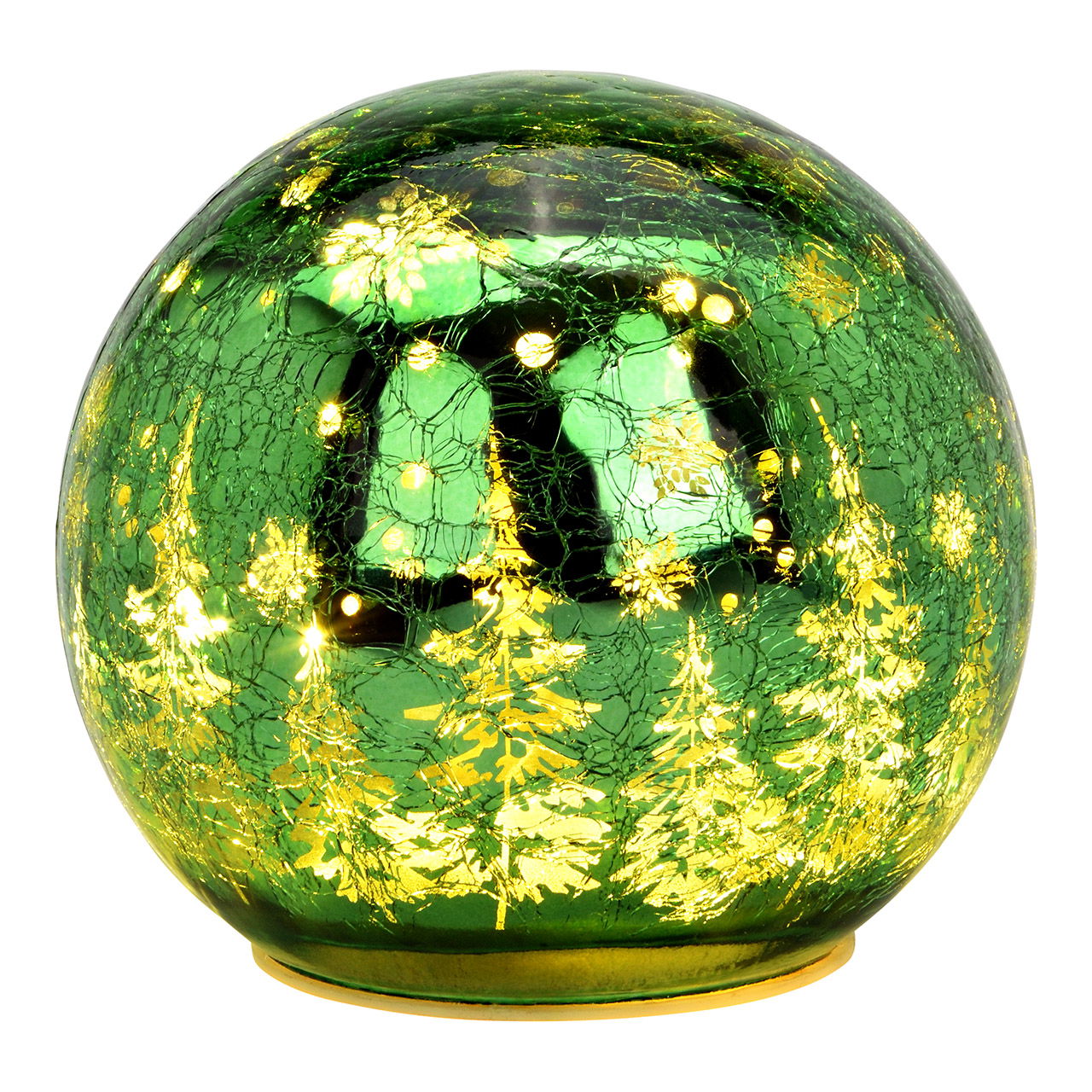 Boule en verre Crackle avec fonction LED/Timer en verre, vert (L/H/P) 15x13x15cm Fonctionnement sur piles 3xAA non incluses