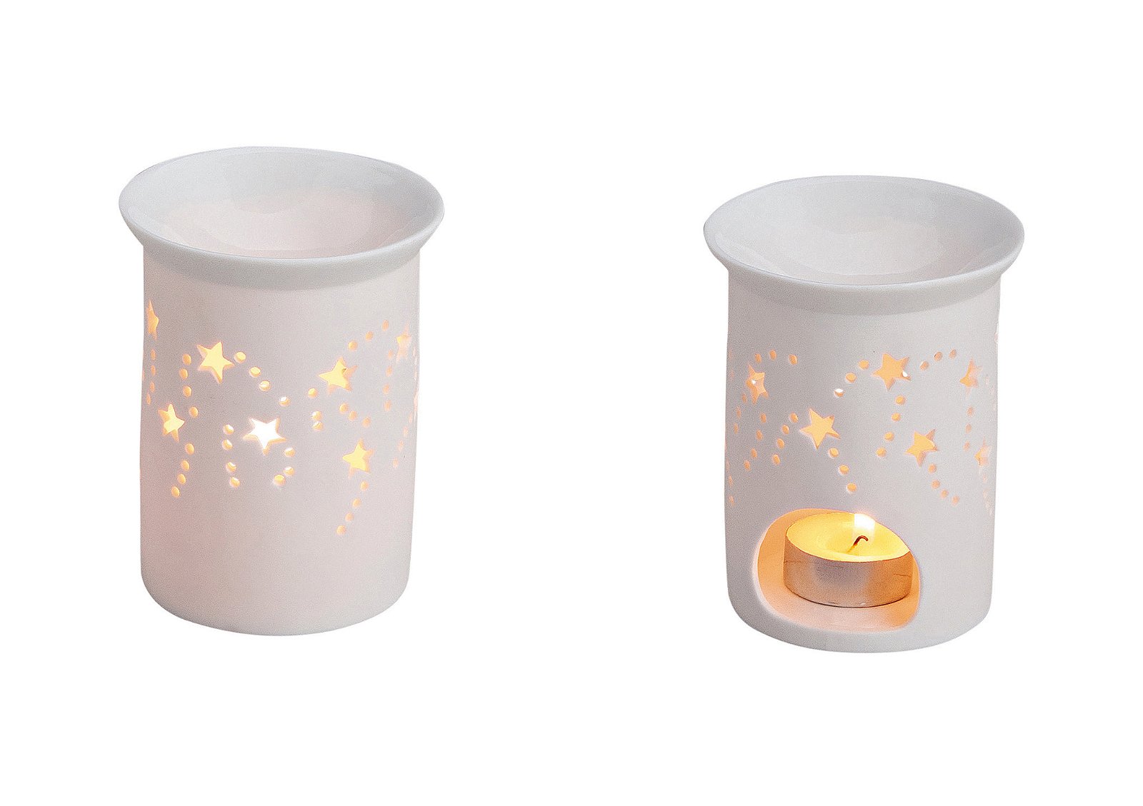 Fragrance burner stars open white porcelain, 9x11cm