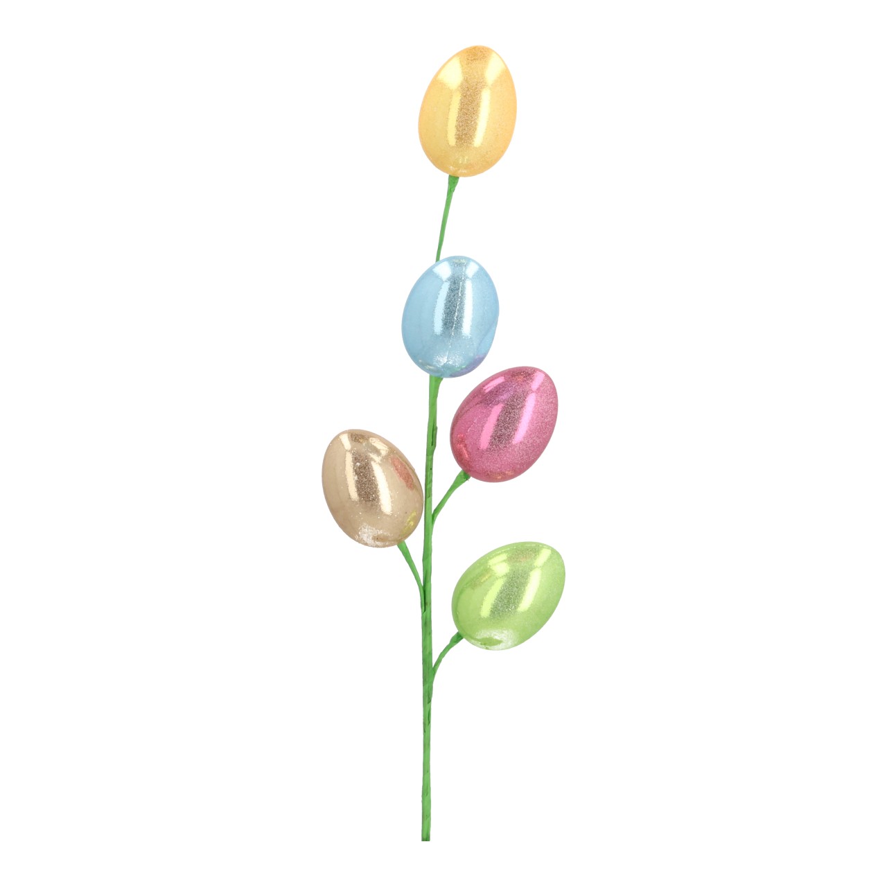 Branche d'œufs de Pâques en plastique, multicolore (L/H/P) 12 x 58 x 5 cm Osterzweig, Glitzer-Ohren, Glitzer-Eier, Dekozweig, Pastellfarben