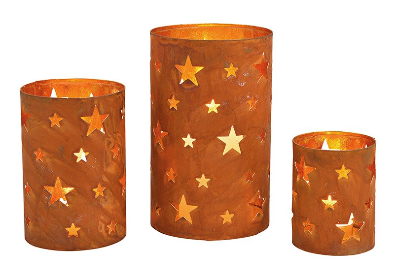 Set di lanterne decorazione a stella, finitura ruggine, metallo marrone Set di 3, (L/H/D) 13x20x13cm 10x15x10cm 8x13x8cm
