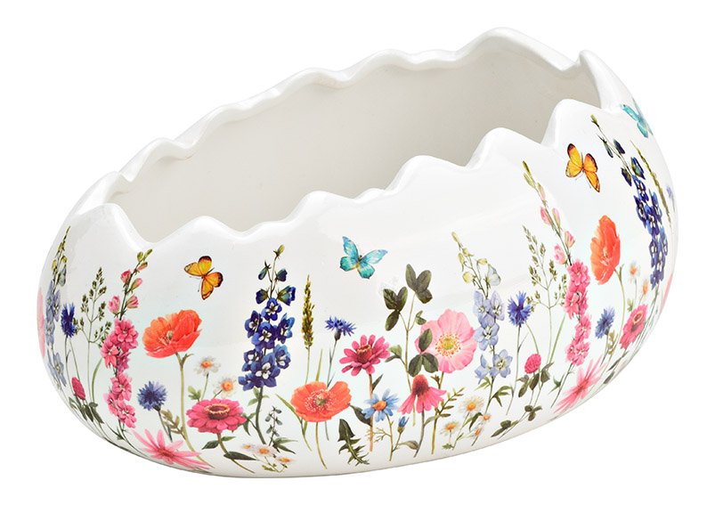 Pot de fleurs Oeuf de Pâques décor prairies fleuries en céramique multicolore (L/H/P) 22x13x12cm