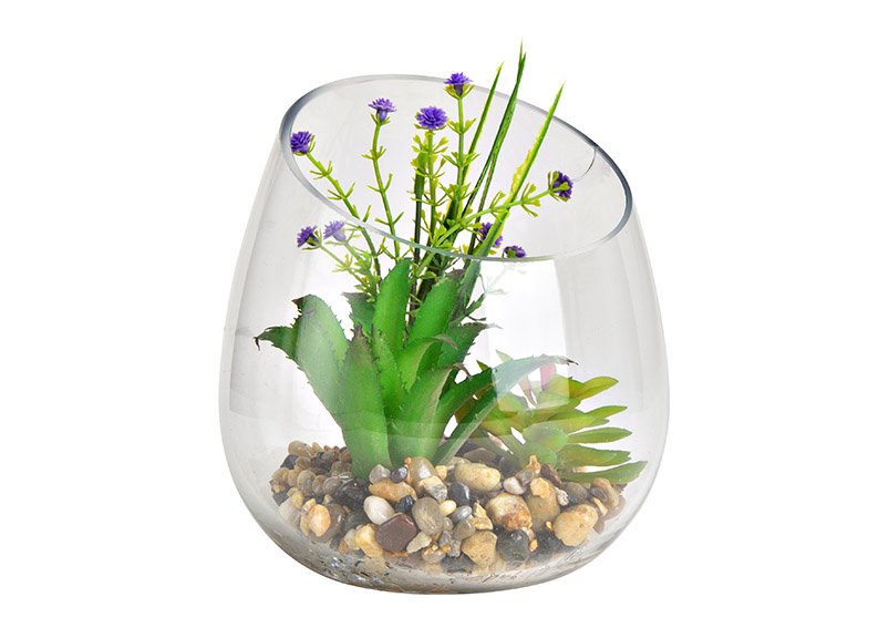 Planta artificial en vidrio, plástico Verde (c/h/d) 14x16x14cm