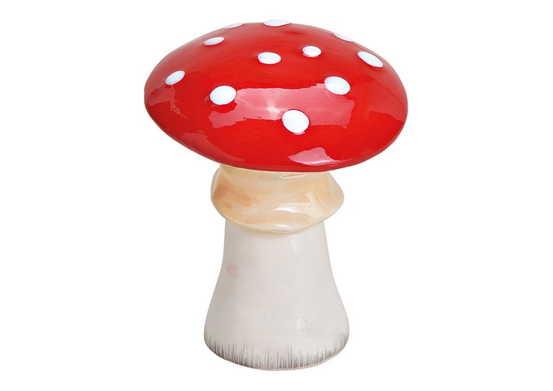 Keramiek champignon rood, wit (w/h/d) 9x12x9cm