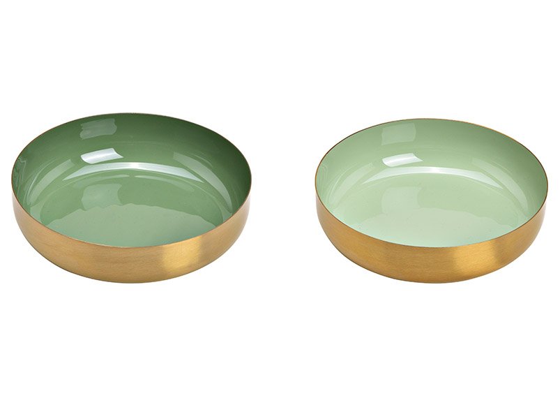 Metal bowl green, gold 2-fold, (W/H/D) 16x4x16cm