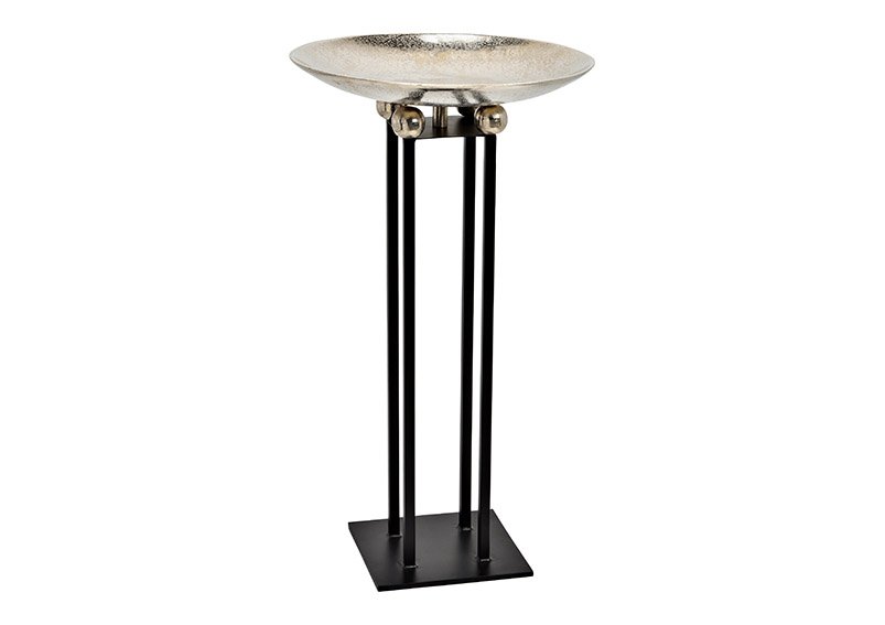 Pillar with bowl of metal silver, black (W/H/D) 41x74x41cm