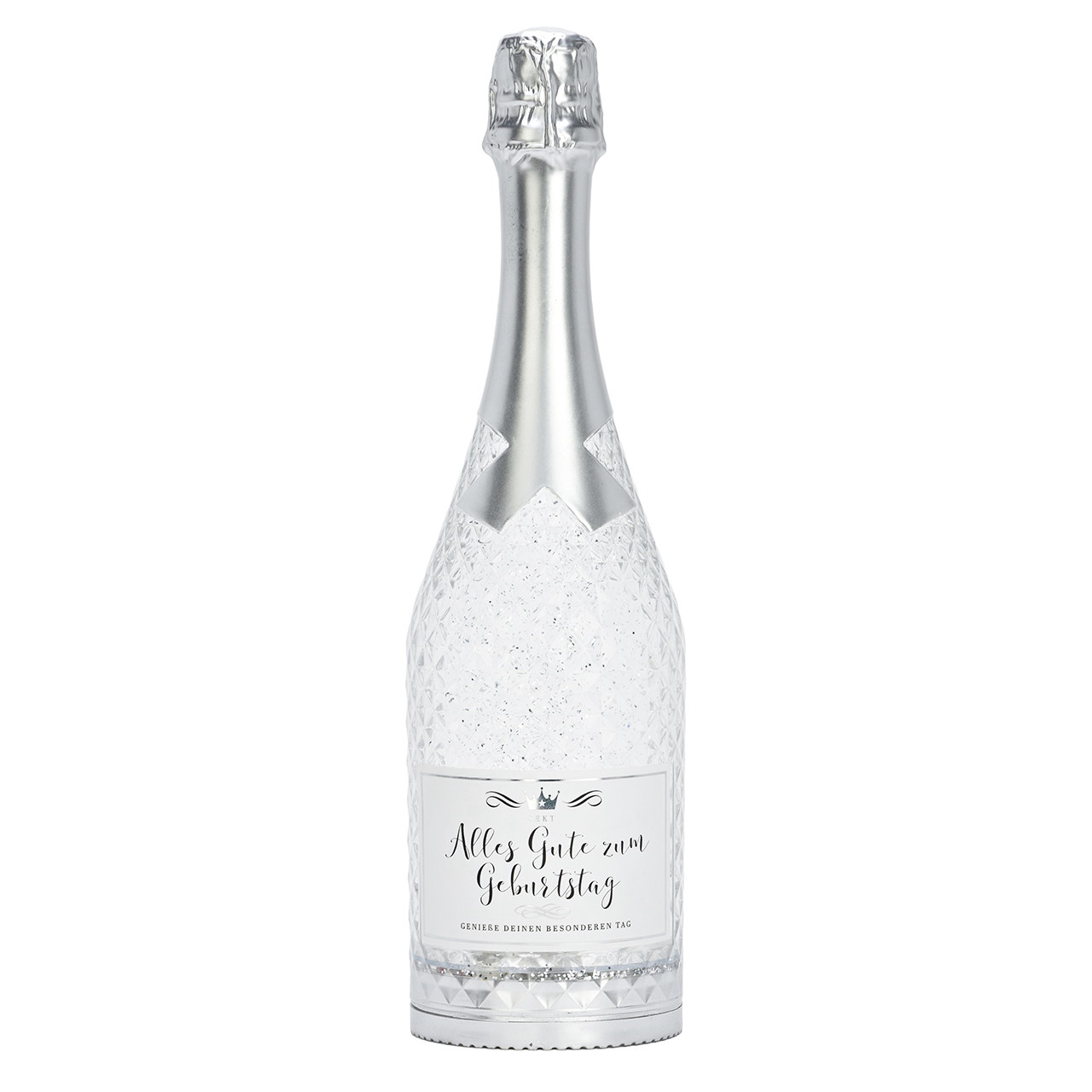 Flasche, Sektflasche, Kristallmuster, Silber, Geburtstagsgeschenk