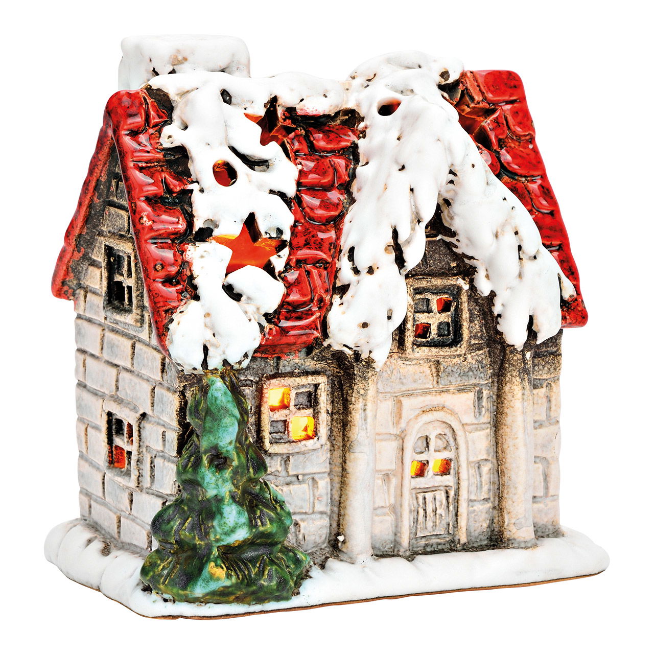 Casita linterna de gres con nieve de colores (A/A/P) 12x12x8cm