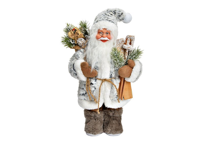 Babbo Natale in plastica/tessuto grigio, marrone (L/H/D) 18x30x13cm