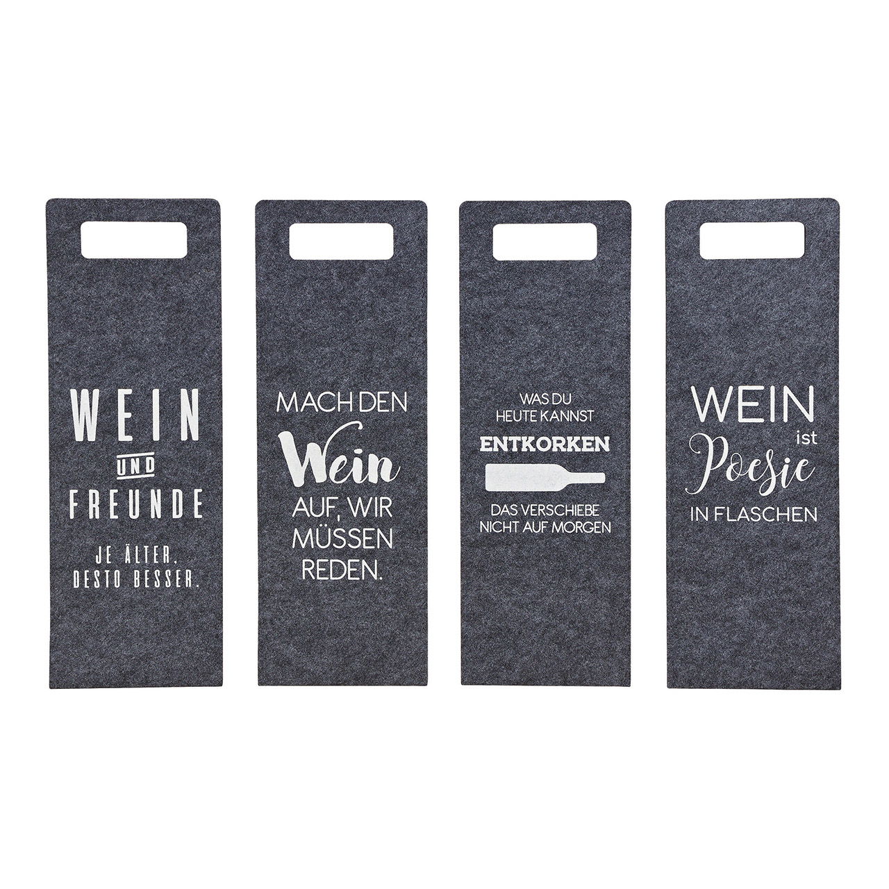 Geschenktasche Flaschentasche Sprüche Wein aus Filz, doppelseitiger Druck, Grau 4-fach, (B/H) 14x41cm