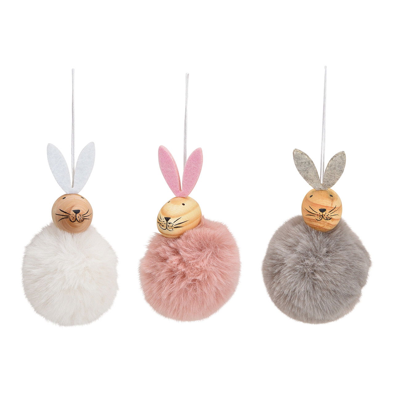 Hänger Hase aus Holz, Plüsch Pink/Rosa, grau, weiß 3-fach, (B/H/T) 7x13x7cm Zubehor, Ohrring, Schmuck