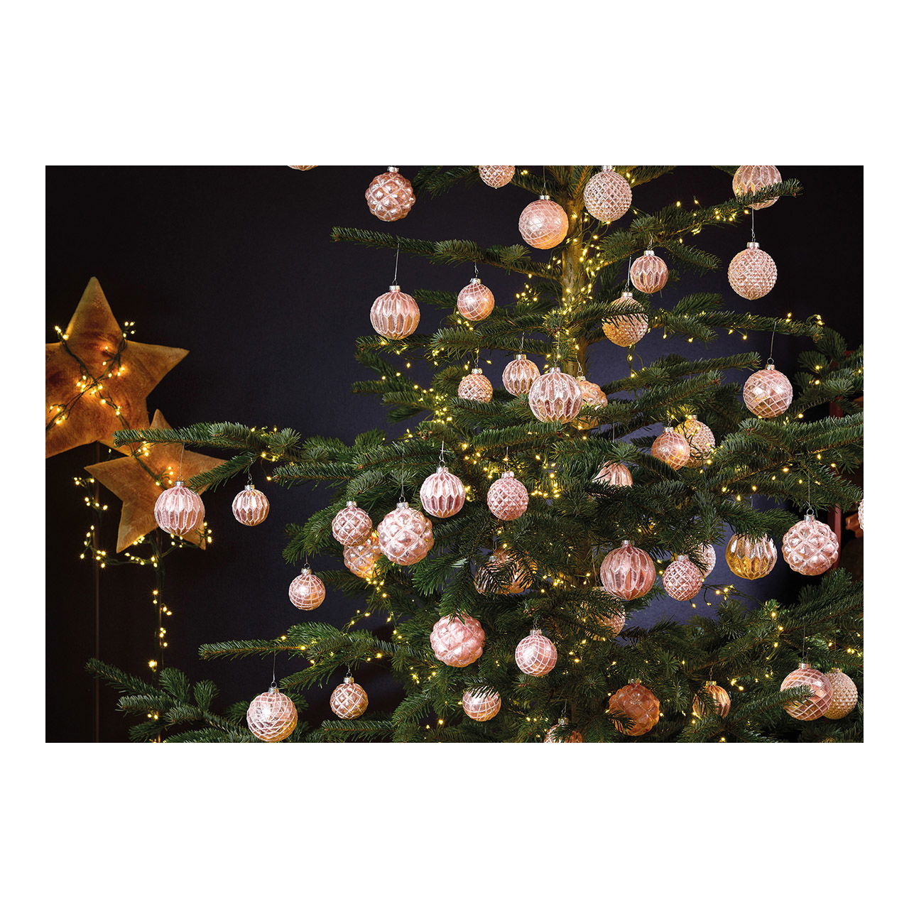 Weihnachtskugel Glitter aus Glas, 4-fach, Pink/Silber Ø6cm Pflanze, Baum, Weihnachtsdekorationen, Festival, Weihnachtsbaum