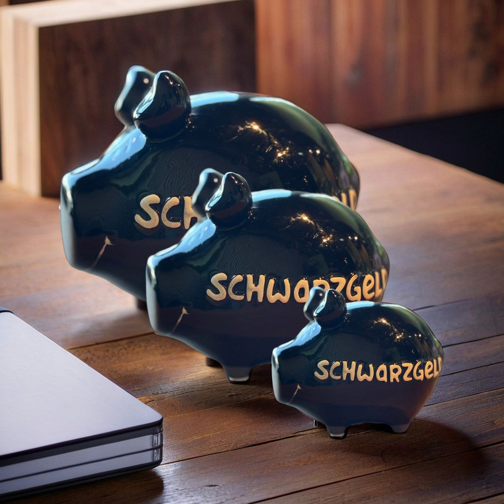 KCG Sparschwein "Schwarzgeld" aus Keramik, Schwarz/Weiß (B/H/T) 12,5x9x9cm Kleinschwein Sparschwein